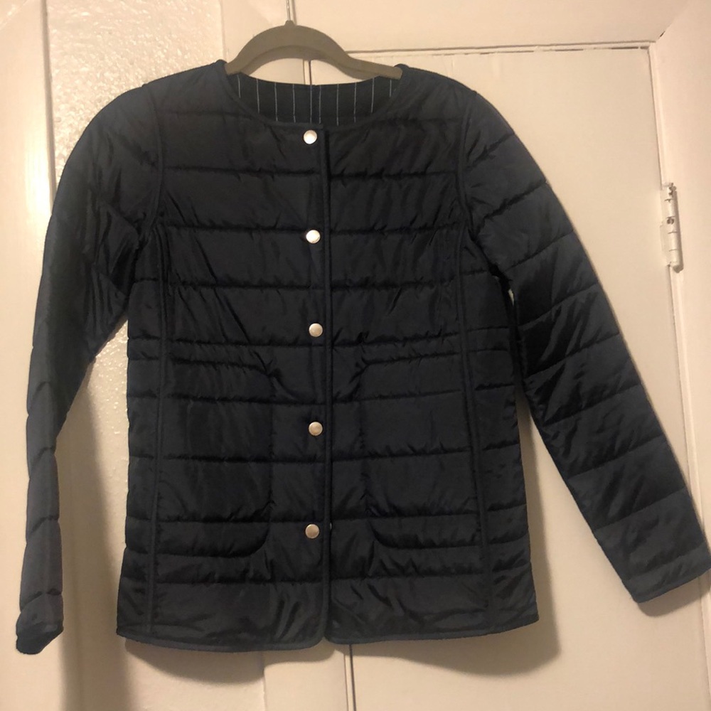 Brooks Brothers Navy Quilted Puffer Jacket lightweight reversible xs